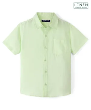 Pine Kids Cotton Linen Half Sleeves Solid Colour Shirt - Lime