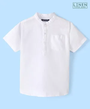 Pine Kids Cotton Linen Solid Mandarin Neck Shirt - White