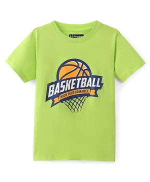 Pine Kids 100% Cotton Knit Half Sleeves T-Shirt Basketball Print - Wild Lime