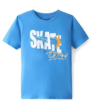Pine Kids Cotton Knit Half Sleeves T-Shirt Text Print - Blue