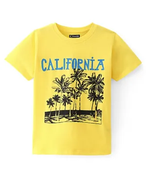 Pine Kids 100% Cotton Knit Half Sleeves T-Shirt Palm Tree Print - Golden Kiwi