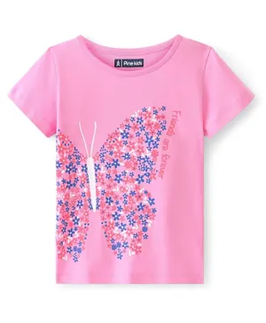 Pine Kids 100% Cotton Half Sleeves T-Shirt With Butterfly Print - Frosting Pink