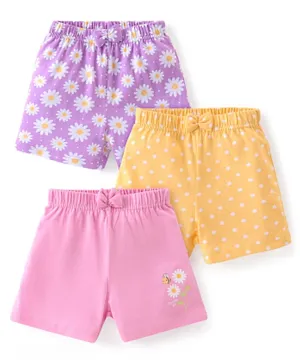 Babyhug Cotton Single Jersey Knit Shorts Floral & Polka Dot Print Pack of 3- Multicolor
