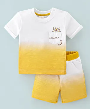 ToffyHouse Cotton Half Sleeves Gradient T-Shirt and Shorts/Co-ord Set Tiger Graphic - White & Yellow