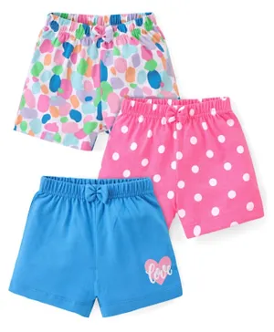 Babyhug Cotton Knit Shorts Polka Dots & Heart Print With Bow Applique Pack of 3 - Multicolor