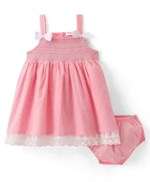 Babyhug 100% Cotton Woven Sleeveless Swiss Dot Dress with Bloomer - Pink