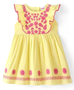 بيبي هاغ - فستان مزين بكشكشة مع تطريز بالورود - أصفر