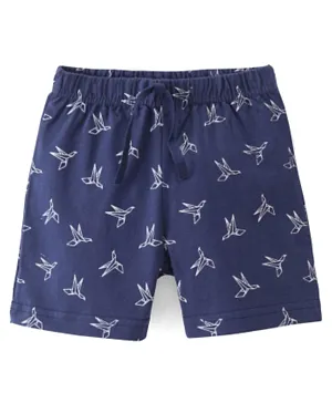 Babyhug Cotton Single Jersey Knit Shorts Birds Print - Navy Blue