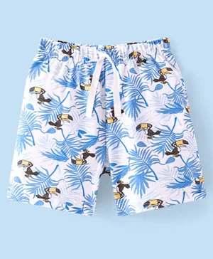 Babyhug Cotton Knit Tropical & Toucans Print Shorts - White