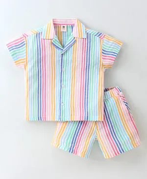 ToffyHouse Half Sleeves Striped Shirt & Shorts/Co-ord Set - Multi Color