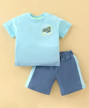 ToffyHouse Half Sleeves T-Shirt & Shorts Set Text Print - Blue
