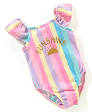 Babyhug V Cut Cap Sleeves Swimsuit Sun Print - Multicolour