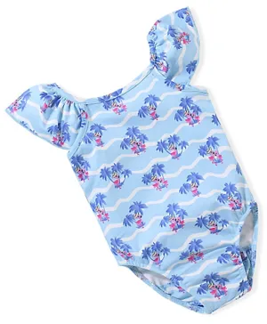 Babyhug Flamingo Printed V-Cut Swimsuit - Blue