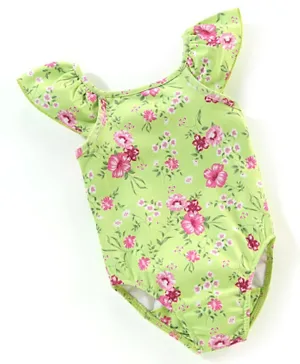 Babyhug V Cut Cap Sleeves Swimsuit Floral Print - Green