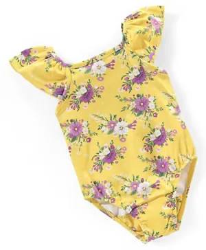 Babyhug V Cut Cap Sleeves Swimsuit Floral Print - Yellow