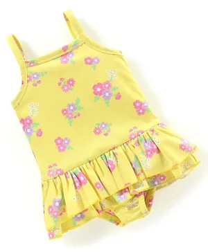 Babyhug V Cut Sleeveless Frock Style Swimsuit Floral Print - Yellow