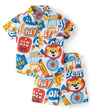 Babyhug 100% Cotton Single Jersey Knit Half Sleeves Shirt & Shorts Set Lion Print - Multicolor