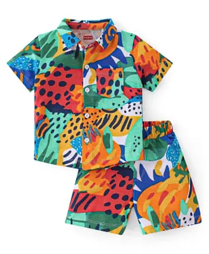 Babyhug 100% Cotton Knit Half Sleeves Shirt & Shorts With Abstract Print - Multicolour