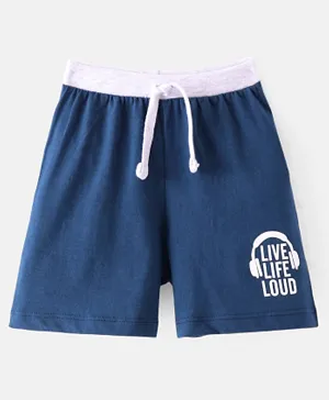 Babyhug Cotton Knit Text Printed Shorts - Navy Blue