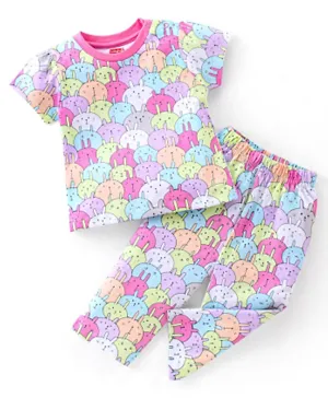 Babyhug Single Jersey Knit Half Sleeves Night Suit Bunny Print - Multicolour