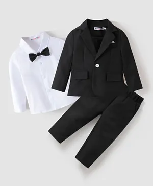 Kookie Kids 3 Piece Suit With Solid Shirt Blazer Trousers & Bow Tie - Black