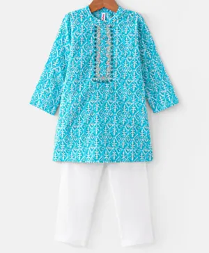 Babyhug Cotton Woven Full Sleeves  Foil Printed Kurta & Pyjama Set - Blue