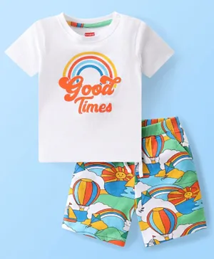 Babyhug Single Jersey Knit Half Sleeves T-Shirt & Shorts Set Rainbow Print - Multicolor
