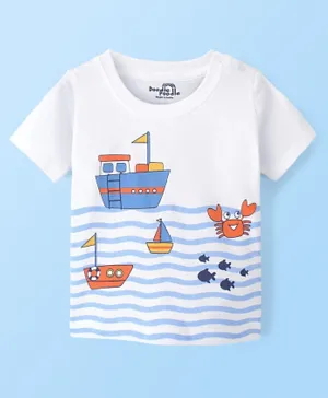 Doodle Poodle 100% Half Sleeves T-Shirt With Sea Life Print - White