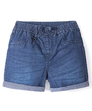 Bonfino Cotton Elastane Denim Washed Shorts with Bow Applique- Blue