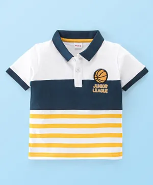 Babyhug Cotton Half Sleeves Striped Polo T-Shirt With Basketball Applique - Multi Color