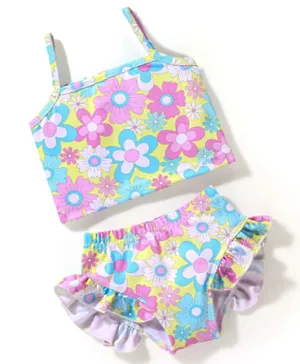 Babyhug Floral  Sleeveless Two Piece Swimsuit - Multicolor