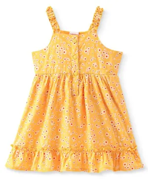 Babyhug 100% Viscose Rayon Woven Sleeveless Singlet Frock with Floral Print - Yellow