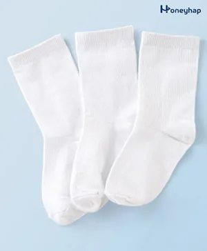 Honeyhap Premium Cotton Bamboo Below Knee Length Solid Socks Pack of 3 - White