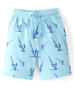 Pine Kids 100% Cotton Knit Above Knee Length Shorts Windsurfing Print  - Blue