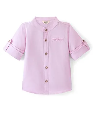 Bonfino 100% Cotton Woven Full Sleeves Solid Mandarin Collar Shirts -Pink