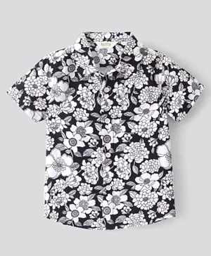 بونفينو - قميص بطبعة زهور - أسود وأبيض