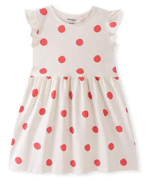 Primo Gino Cotton Blend Frill Sleeves Dress With Polka Dot Print - Ivory