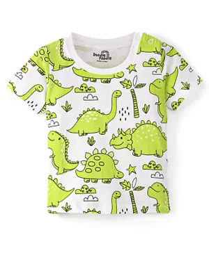 Doodle Poodle 100% Half Sleeves T-Shirt With Dino Print - White & Green