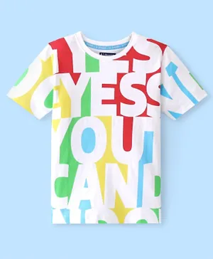 Pine Kids 100% Cotton Half Sleeves T-Shirt With Text Print - White