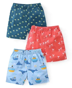 Babyhug Cotton Woven Regular Boxers Nautical & Sea Life Theme Print Pack of 3 - Multicolor