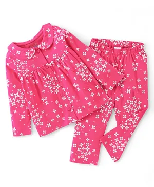 Babyhug Single Jersey Knit Full Sleeves Night Suit Floral Print - Pink