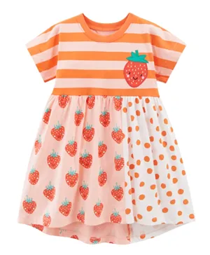 SAPS Strawberry Print & Striped Dress - Multicolor