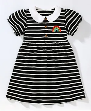 SAPS Rainbow Embroidered & Striped Dress - Black