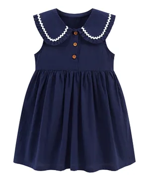 SAPS Lace Embroidered Collar Neck Dress - Blue