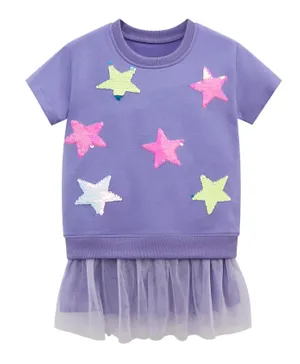 SAPS Star Embellished T-shirt Tulle Dress - Purple