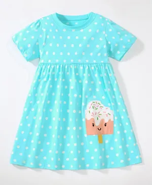 SAPS Polka Dots Print With Ice Cream Patch Dress - Blue