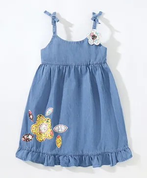 SAPS Floral Patched Sleeveless Dress - Blue