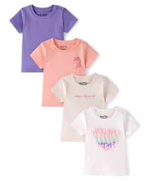 Bonfino 100% Cotton Knit Half Sleeves T-Shirt Unicorn Print Pack Of 4 - Multi Color