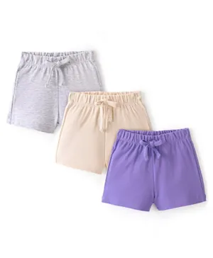 Bonfino 3 Pack 100% Cotton Solid Shorts - Grey, Beige, Purple
