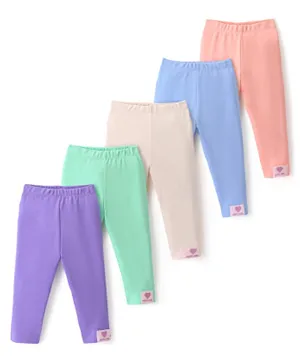 Bonfino 5 Pack 100% Cotton Knit Leggings With Text Patch - Multi Color